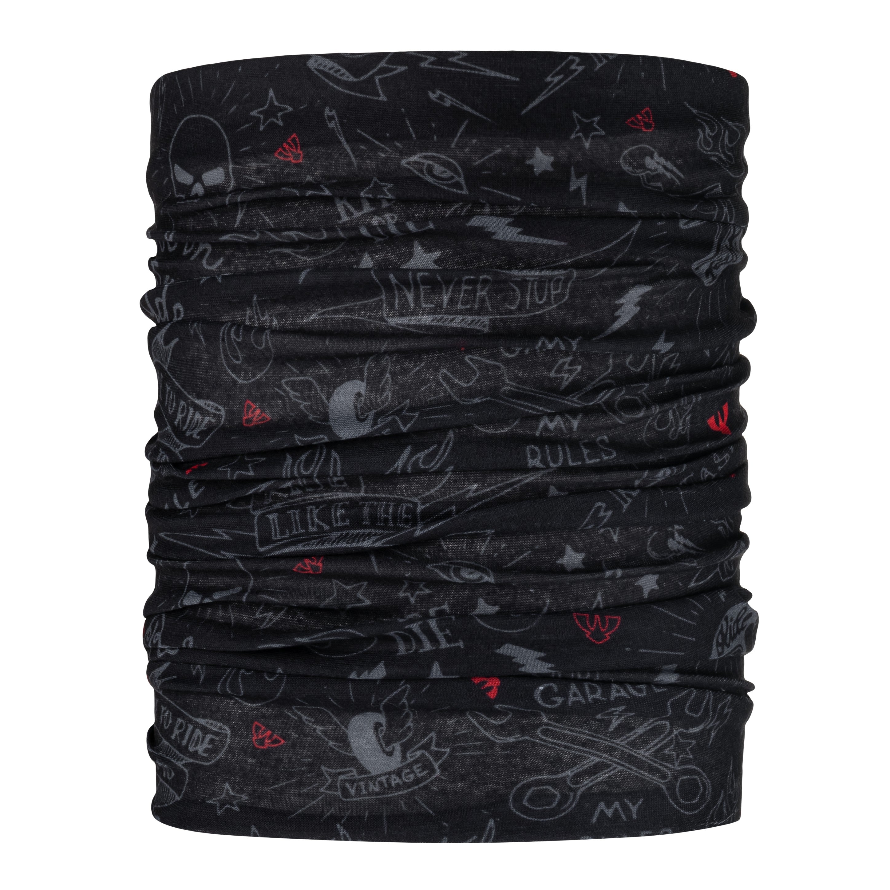 Multifunkční šátek PSí NIVALA černá/šedá/červená