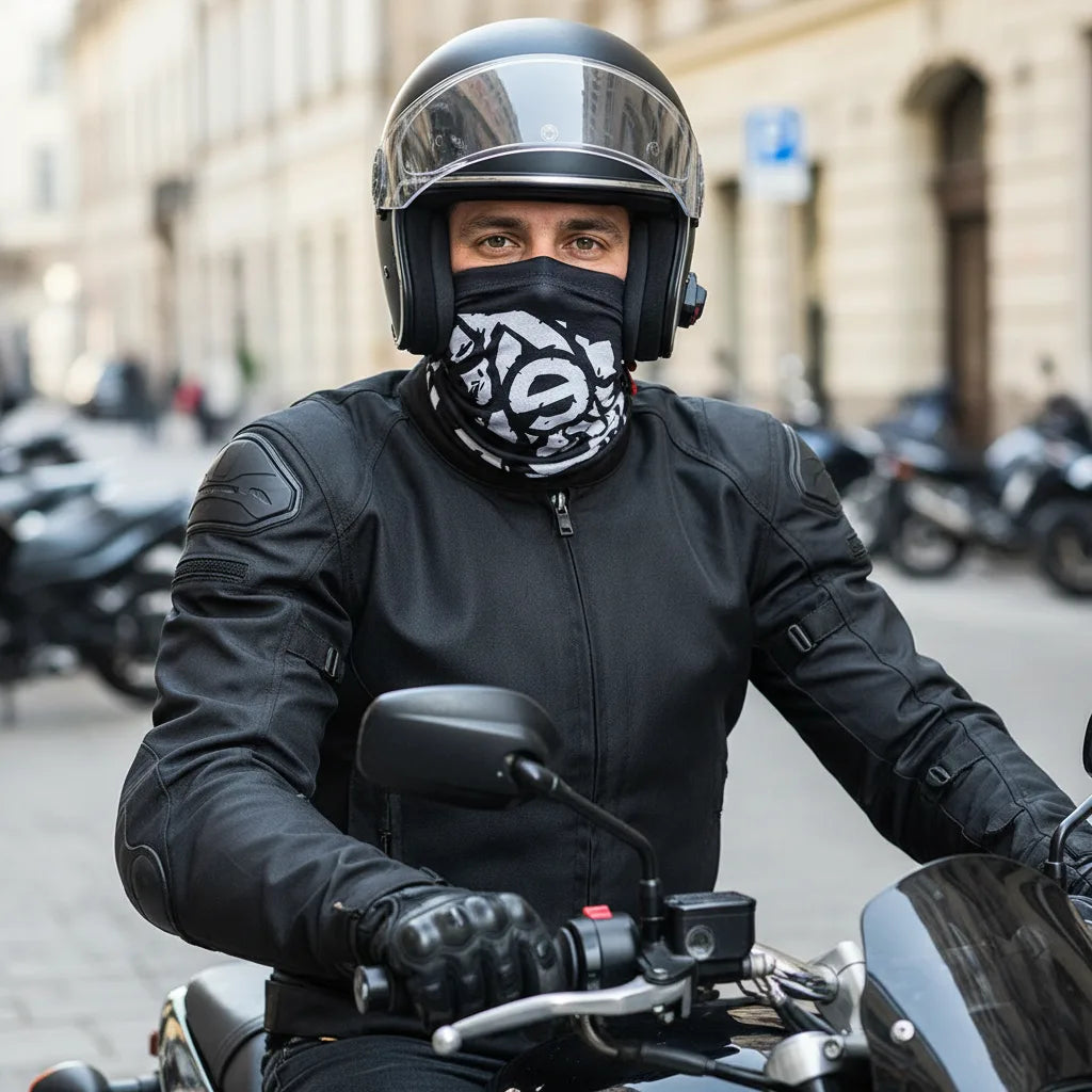 Multifunkční antibakteriální nákrčník Nanosilver Moto stopa černo-bílý