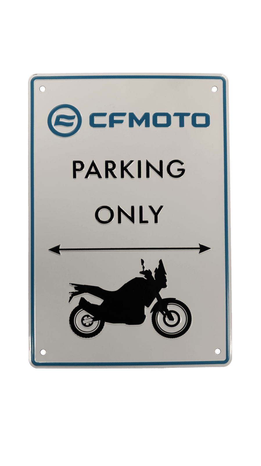 Plechová cedule CFMOTO Moto Parking bílá