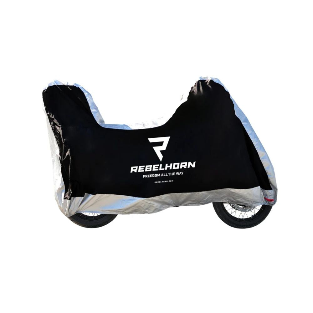 Plachta na motorku REBELHORN COVER II černo/stříbrná s prostorem na kufr
